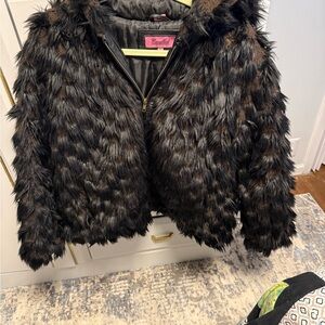Faux Fur and leather Jacket in Black and Brown